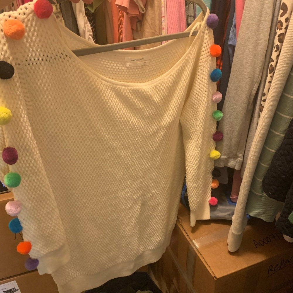 Anthropologie Ivory Pompom Sweater - Small